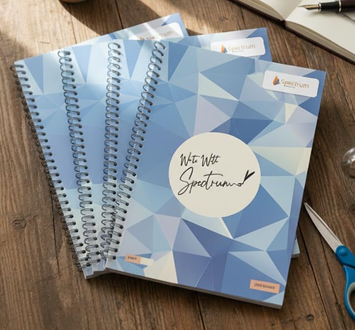 Image of Spectrum Spiral Notebooks, A4 Size, Ruled, 200 Pages, Blue Geometric Design, Pack of 4