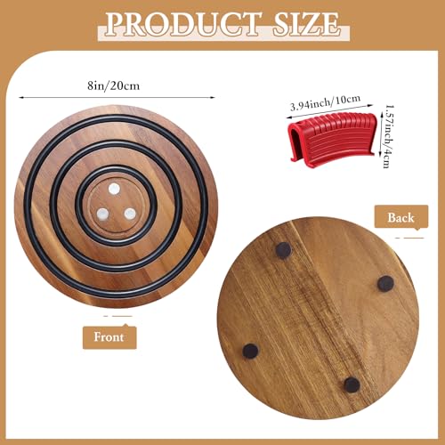 LAIAMER 2 PCS Magnetic Wooden Trivets for Hot Pots and Pans with 4 Silicone Pot Handle Covers, Heat Resistant Acacia Wood Trivet for Dutch Ovens Hot Pots&Pans Cast Iron Skillet, for Mom Grandma by LAIAMER - Used condition - Image 3