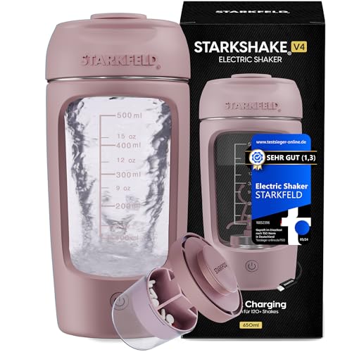 STARKSHAKE V4 ausgezeichnet als bester elektrischer Shaker vom F.A.Z.-Verlag (2025) | Elektrischer Protein Shaker für cremige Eiweiß Shakes | 8000 UPM | USB-C | 120+ Shakes | inkl. STARKPOD | PINK
