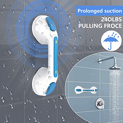 2 Pack Suction Cups Grab Bar 12 Inch, Zepolu Anti-Slip Bathroom Grab Bar Safety Balance Handrail, Handicap Elderly Senior Injury Disable Vacuum Suction Assist Shower Handle (1.25" Diameter, Blue) #TOP2