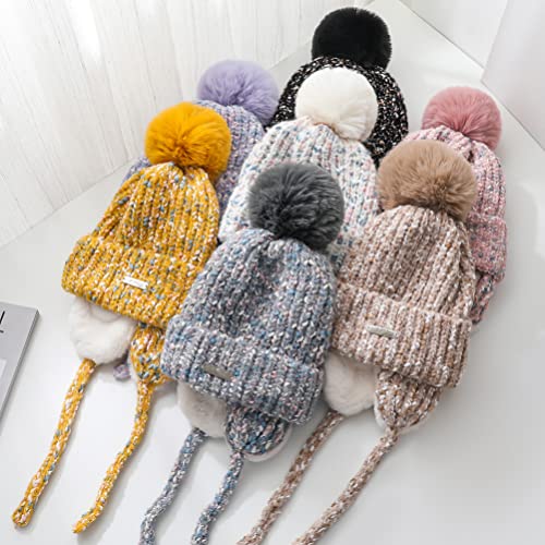 Kid Ear Flap Warmer Fleece Lined Winter Knit Beanie Hat Ski Cap Pom Pom Girl Boy4