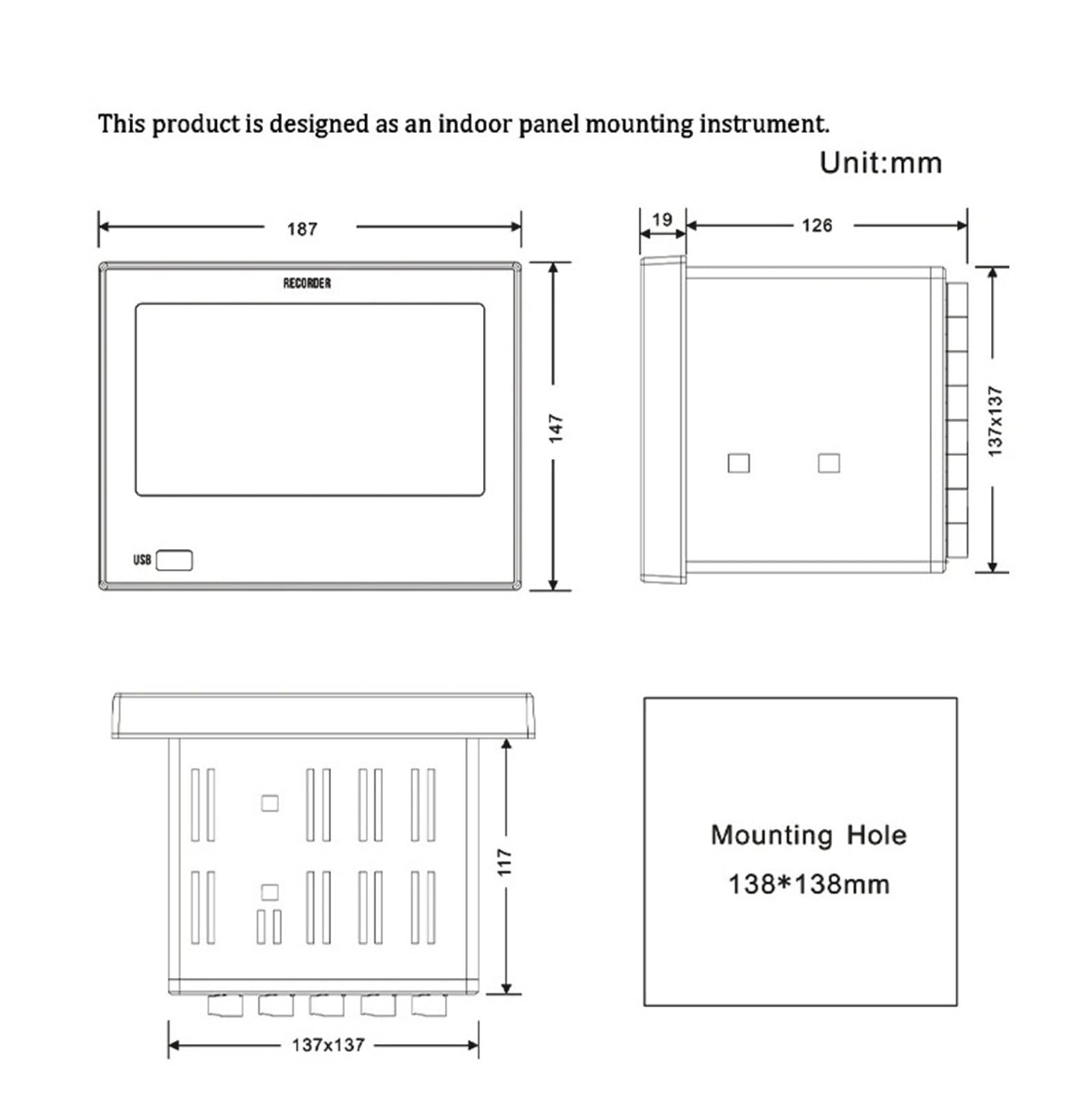 Touchscreen Mehrkanal-Papierloser Rekorder Temperaturkurvendaten Druck Temperatur Strom Spannung Datenlogger(6 Channel)