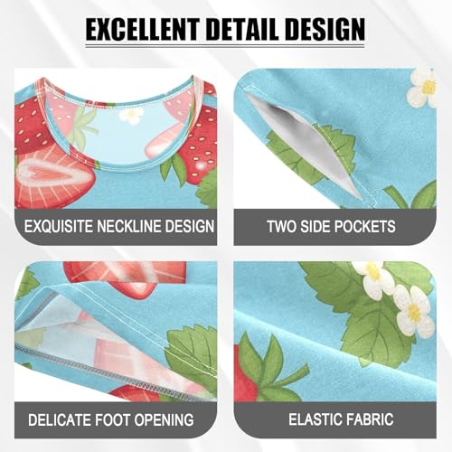 Pajama Short Sets Strawberry Pattern with Flowers Soft Cotton Summer Sleepwear 2 Piece PJS Size 5-14T3