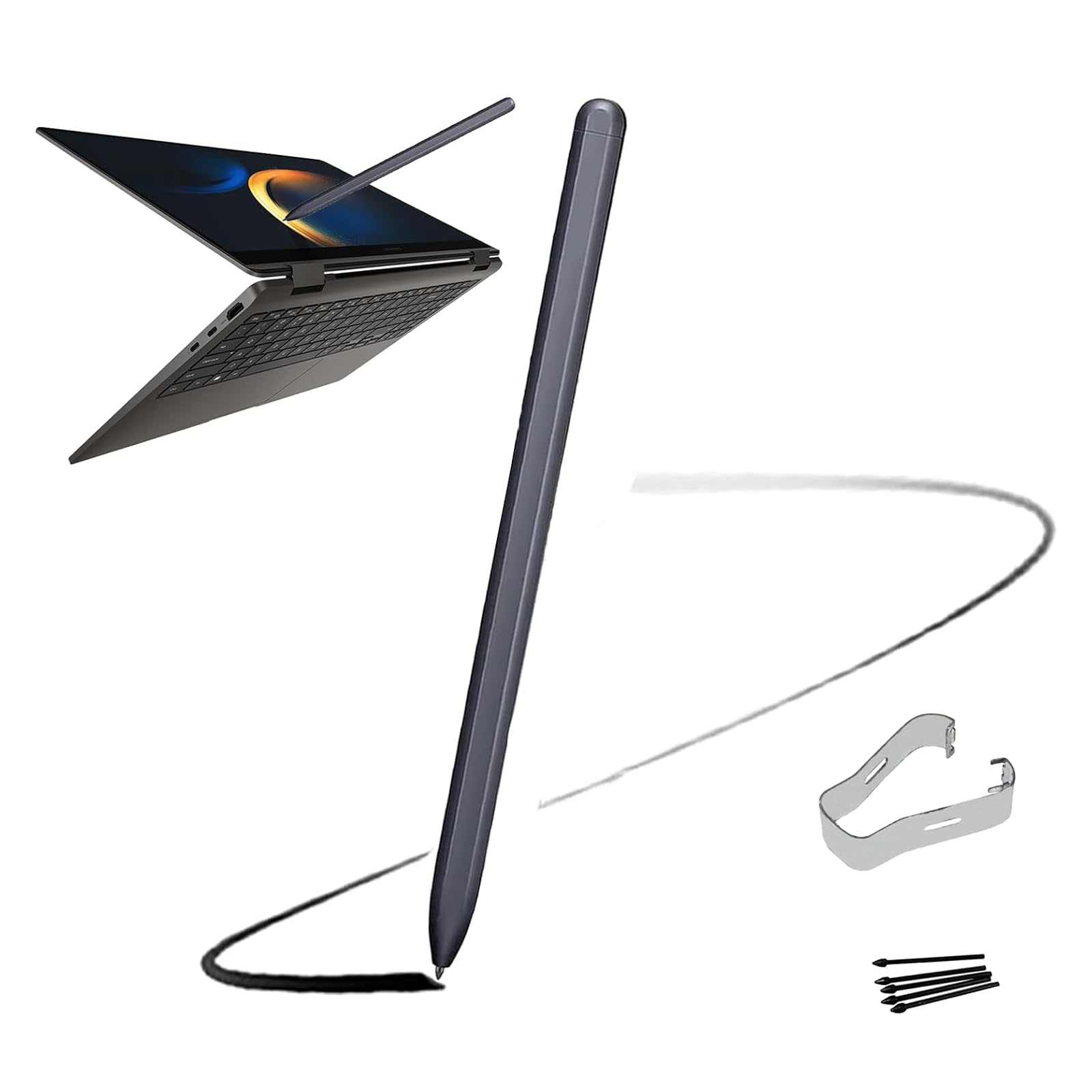 Galaxy Book Pro 360 S Pen Reemplazo para Samsung Galaxy BookPro360, Book2Pro/Book3Pro 360, Book2/Book3/Book4 360, Book5Pro360 Stylus Pen sin Bluetooth+ puntas/puntas (Mystic Black)