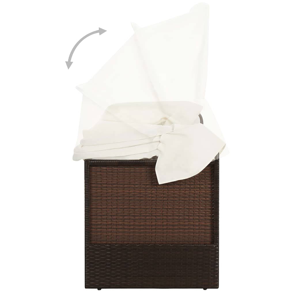 Lettino da giardino resistente alle intemperie con cuscino imbottito, letto da giardino con baldacchino in polyrattan e rattan PE con schienale regolabile, mobili lounge con baldacchino