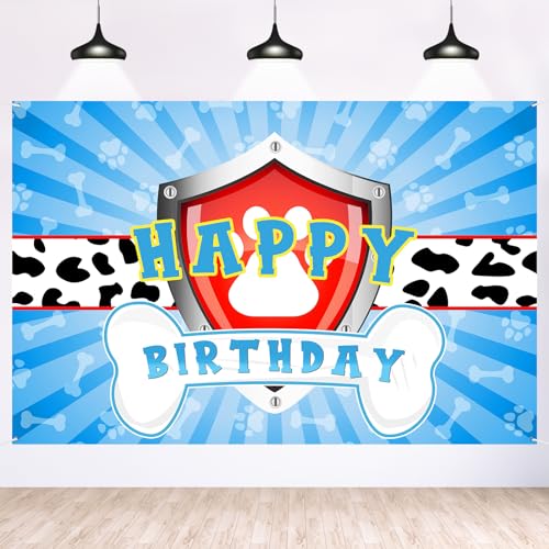 Maicaiffe Dog Paw Birthday Backdrop Banner Decor - 6x4 ft Paw Print Photography Background Poster - Boys Children Boys Cartoon Dog Birthday Party Photography Prop Booth - Baby Shower Party Decorations