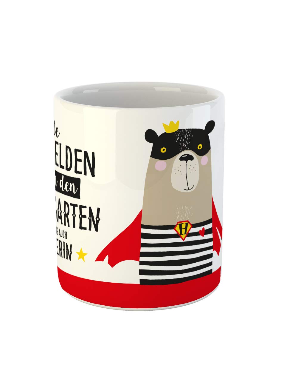 Erzieher Tasse Mit Spruch – 'Echte Superhelden Gehen In Den Kindergarten', Rundherum Bedruckt, 340 Ml, Spülmaschinenfest