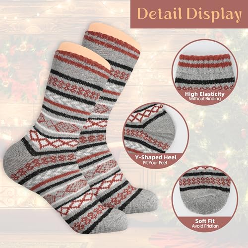 Image of LOCONHA Womens Wool Socks 5 Pairs Winter Warm Sock Thick Knit Cabin Cozy Crew Soft Socks Gifts for Women