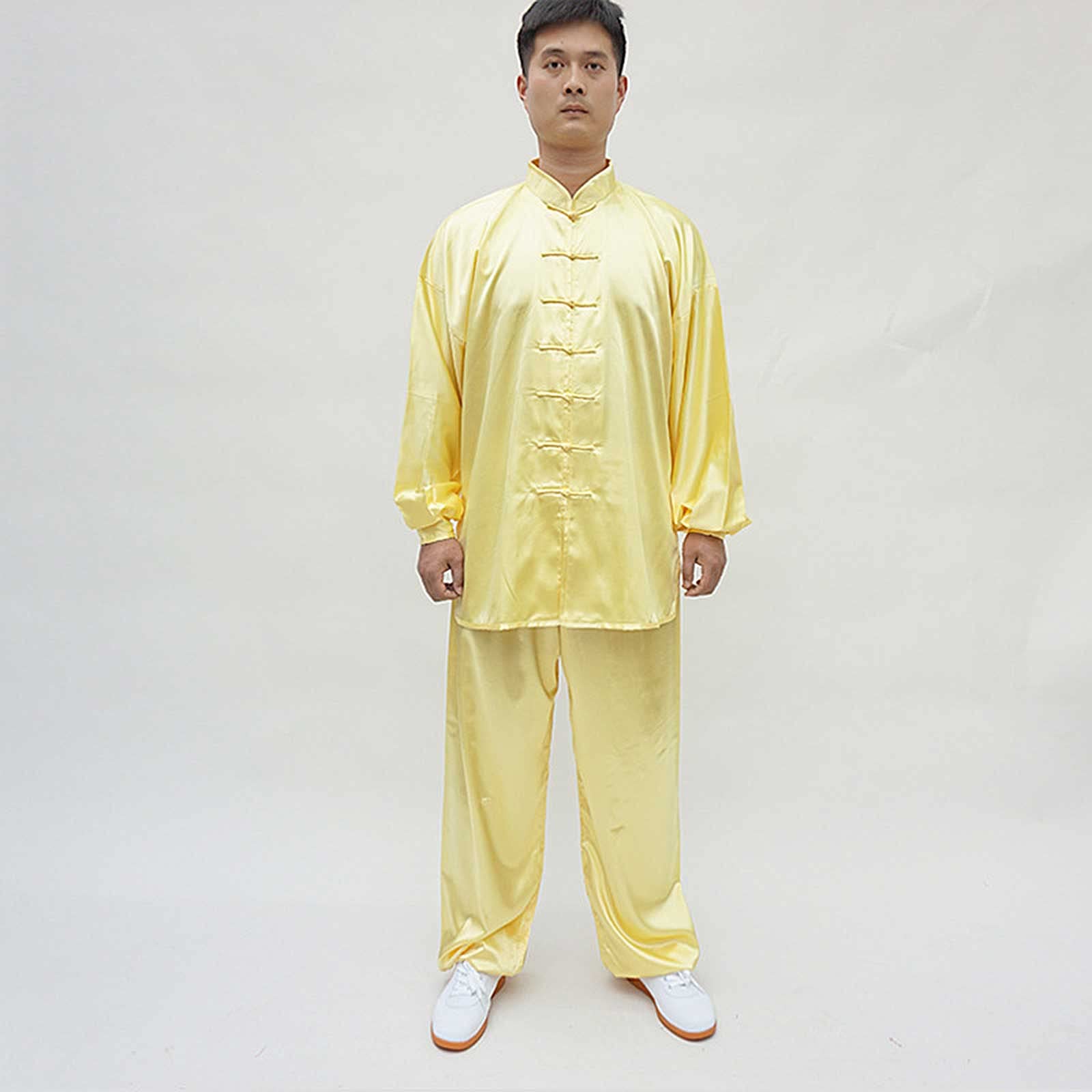 Unisex chiński tradycyjny Tai Chi jednolity bawełniany jedwab dorosły sztuka walki Kung Fu odzież treningowa zestaw do ćwiczeń Tai Chi medytacja Zen, żółty, XXL