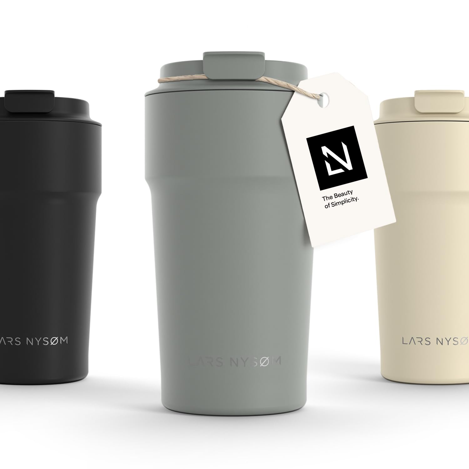LARS NYSØM Thermo Kaffeebecher to go 500ml | Travel Mug 0,5 Liter mit Isolierung | Auslaufsicherer Edelstahl Thermobecher für Kaffee und Tee unterwegs | Teebecher (Ash Gray, 500ml)