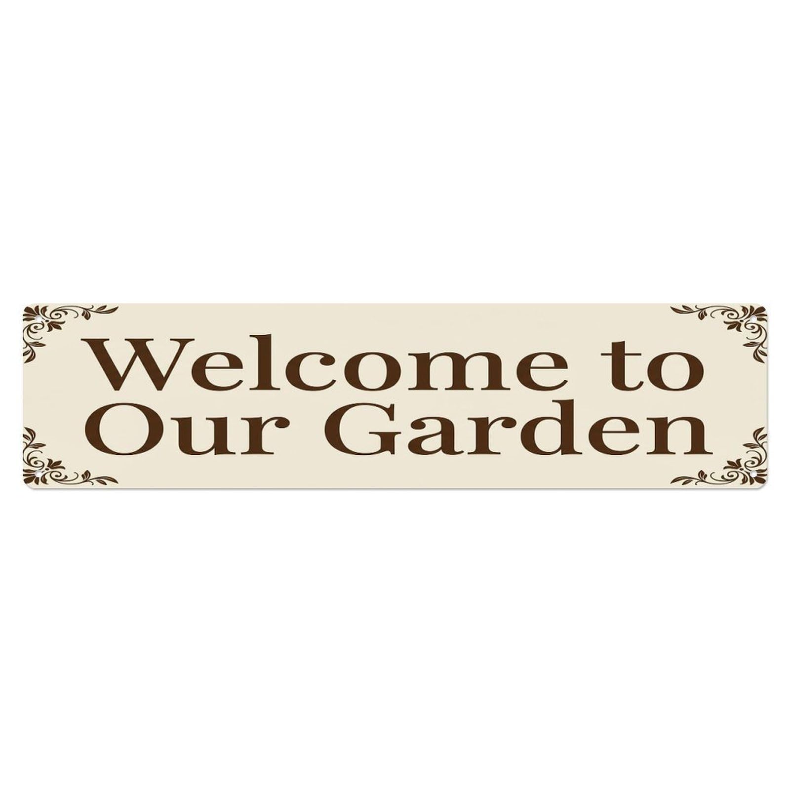 Vintage Welcome to Our Garden Cream Ivory Metal Tin Sign