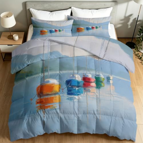 Edredón de verano de 220 x 240 cm de microfibra lavable con diseño de velero 2
