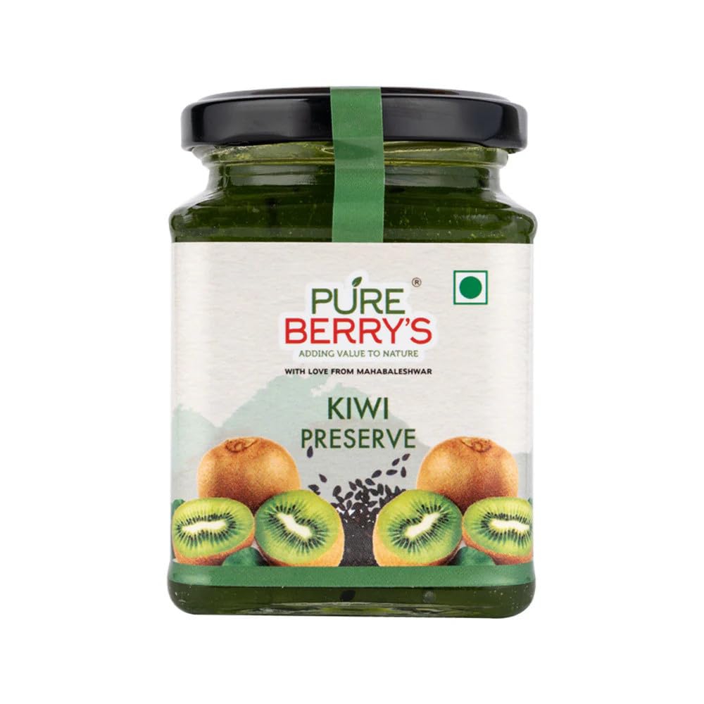 Pure Berry's Tropical Kiwi Preserve Fruit Jam Spread, Enjoy the Rich, Tangy Taste of Kiwi in This Handcrafted Preserve, Which Offers a Unique Tropical Flavor with No Added Sugar Net 350g