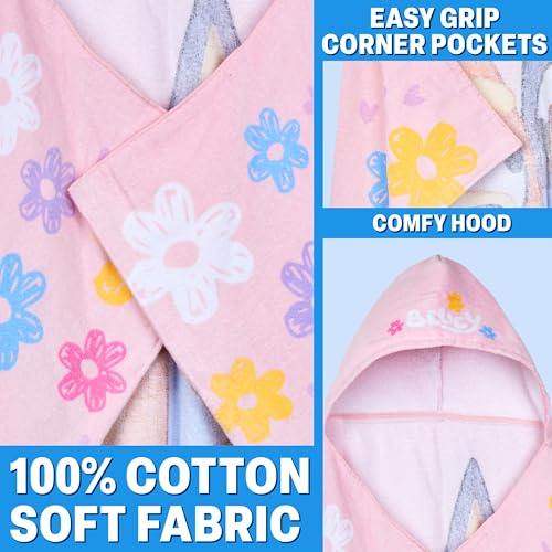 Image of Get Trend Bluey Bath Towels with Hood for Girls, Soft Absorbent Cotton Beach Towel, Swimming Pool Hooded Poncho, Shower Bath Travel Cozy for Girls Ages 2-6 (Pink Bluey)