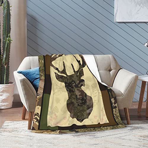 Deer Camouflage Throw Blanket Cozy Plush Camo Hunting Flannel Fleece Ultra Soft Blankets Unisex Lightweight Fuzzy Party Blanket Gifts For Adult Men Bed Couch Sofa Kids 50"X40" #TOP3