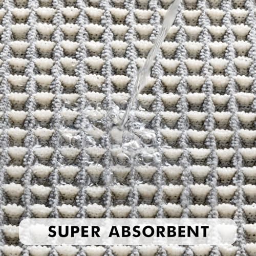 Image of HomeCloud Waffle Bath Mat, Super Absorbent Non Slip Mats for Bathroom Floor, Machine Washable Bathroom Rugs with Tassels,Ultra Soft (White Grey)
