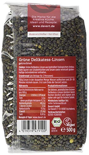 Davert Grüne Delikatess-Linsen, 2er Pack (2 x 500 g) - Bio