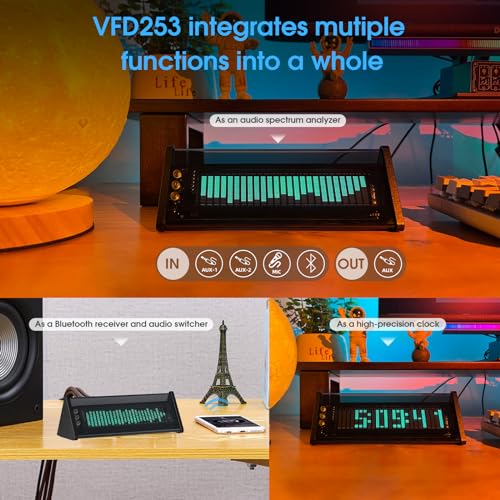 Image of [Upgraded] VFD Audio Spectrum Analyzer Bluetooth 5.0 Receiver 3.5mm AUX Selector (Black)