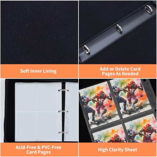Image of 4 Pocket Football Card Binder with Zipper, Holds 400 Cards | 50 Removable Acid-Free & PVC-Free Card Pages, Durable PU Leather Cover for Long-Term Card Storage and Protection