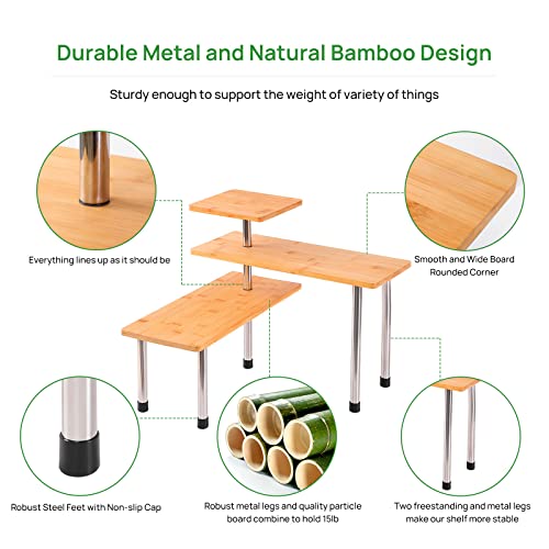 Ollieroo 3 Tier Corner Shelf Bamboo Countertop Organizer Bookshelf Display Shelves Space Saving Rack For Living Room, Kitchen, Office #TOP3