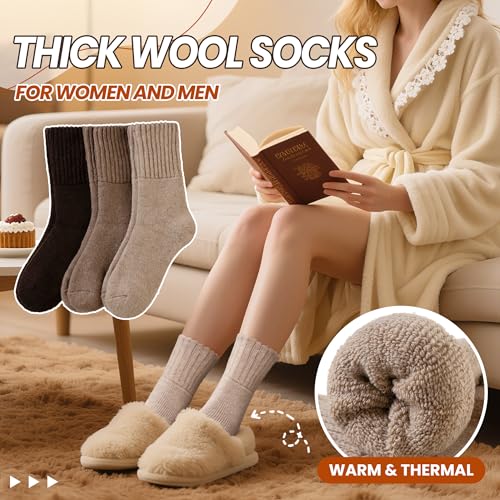 Eyean Merino Wool Socks Thermal Winter Ski Warm Thick Cozy Boot Hiking Socks for Women Men 3 Pairs3