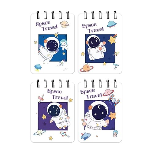 4Pcs A7 Top Coils Mini Notebook Cute Lined Journal 3X4 Kawaii Small Notepad Pocket Size Memo Note Book Spiral Scratch Paper Pad Personal Planner, Space Astronaut, 80 Sheet/Pad #TOP30