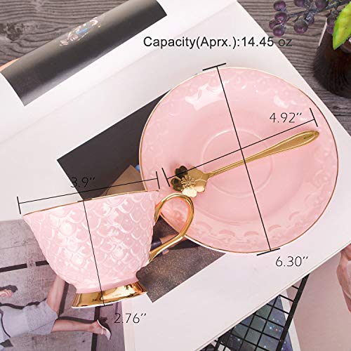 Vanenjoy Pink Vintage 8 Ounces Porcelain Coffee Cup,Tea Cup And Saucer Set And Saucer With Decorative Scale Pattern, Vintage #TOP1