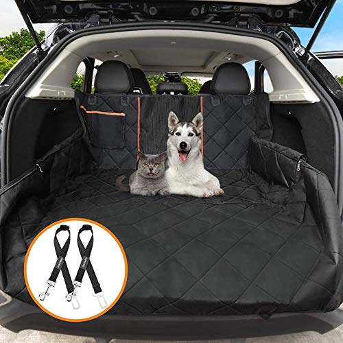 OMORC Hundedecke Autoschondecke, Wasserdichte Hundedecke für Auto Rückbank, 4-Lagigen Rutschfeste Design mit Sicherheitsgurt Sichtfenster für Auto/Van/SUV - 4