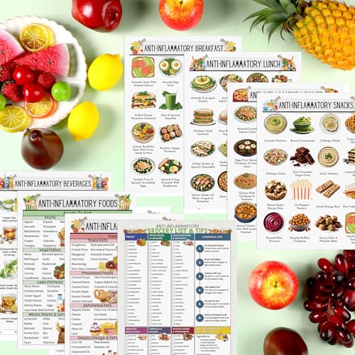 Image of Sinload 12 Pcs Anti Inflammatory Diet Food List Anti Inflammatory Meal Chart Nutrition Grocery Gut Health Poster for Kitchen