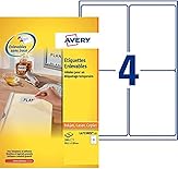 AVERY - Pochette de 100 étiquettes autocollantes et amovibles, Personnalisables et imprimables, Format 99,1 x 139 mm, Impression laser / jet d'encre, (L4733REV-25)