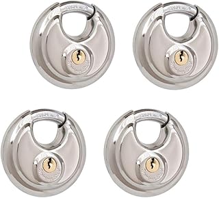 Keyed Alike Discus Padlocks,Stainless Steel Disc Padlock with Key for Storage Unit, Sheds, Garages and Trailer，4 Pack Locks with Keys