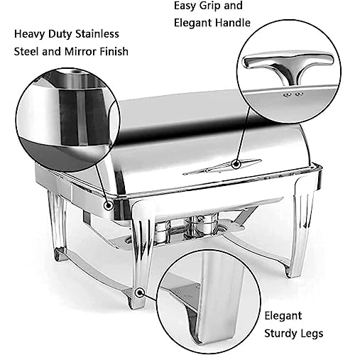 Chafing Dish mit 9 l Fassungsvermögen, vollwertiger Roll-Top-Chafer und Buffetwärmer aus Edelstahl mit Lebensmittelpfanne, Wasserpfanne und Brennstoffhaltern für alle Veranstaltungen – Bild 7