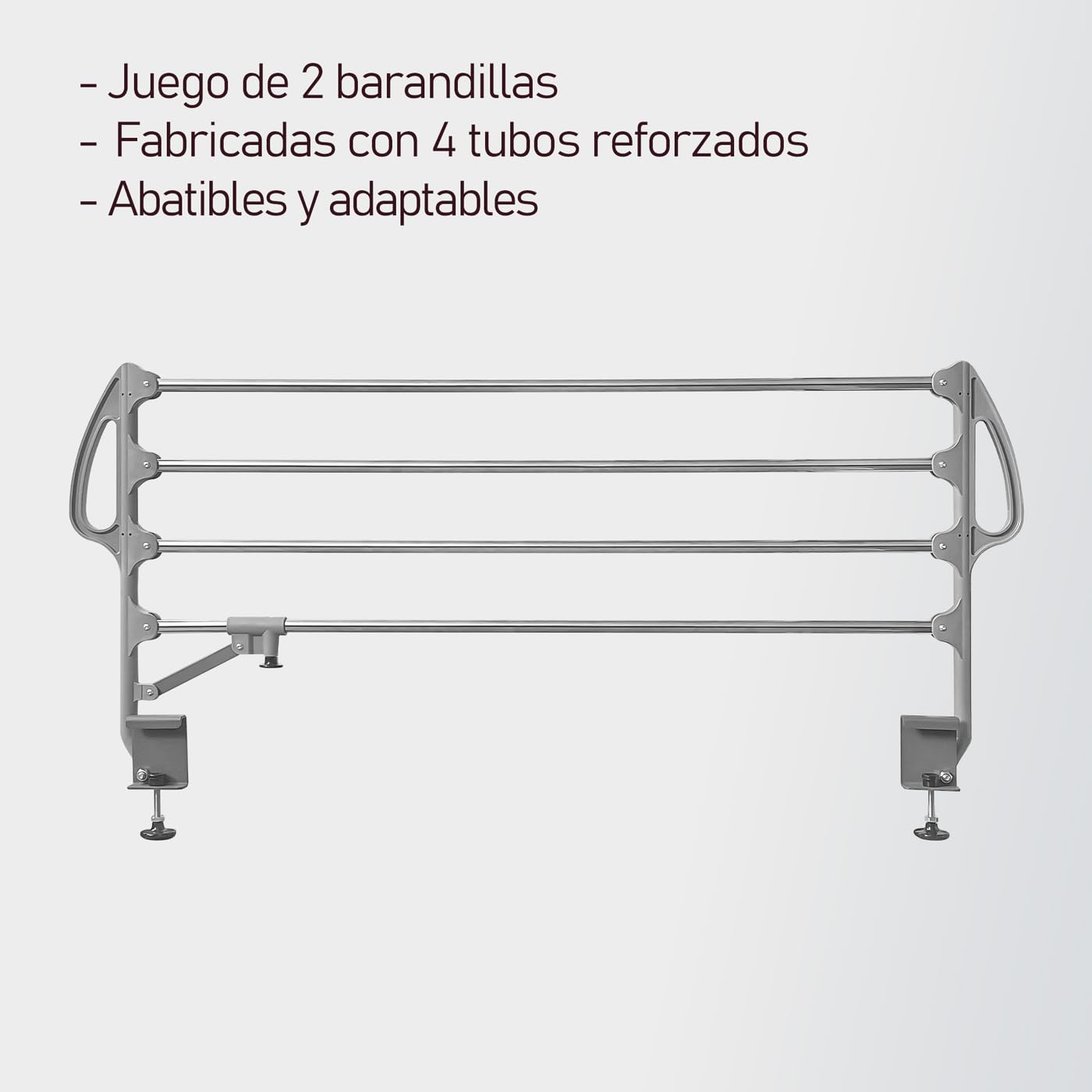 amuéblate Online - Pack Cama Eléctrica Articulada Reforzada Ergotop de 5 Planos con Colchón Viscoelástico Dorsaltec + Juego Barandillas INOX, 90 x 190 cm