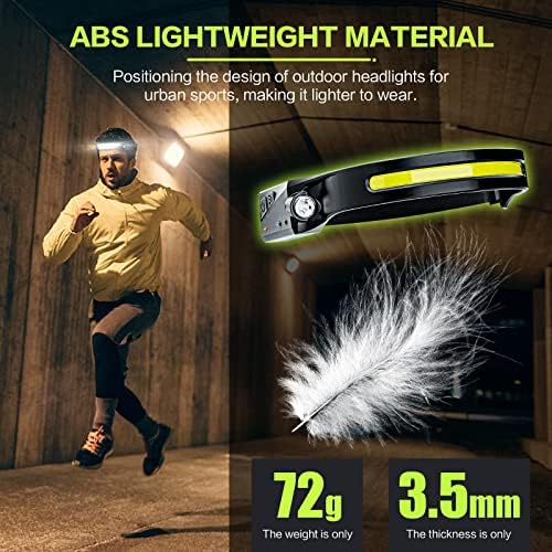 LED Head Torch USB Rechargeable Headlamp, Super Bright 600 Lumens, 8 Hours Runtime, 5 Light Modes, Motion Sensor, Waterproof LED Headlight Flashlight Ldeal for Running, Camping, Etc (2xBlack)