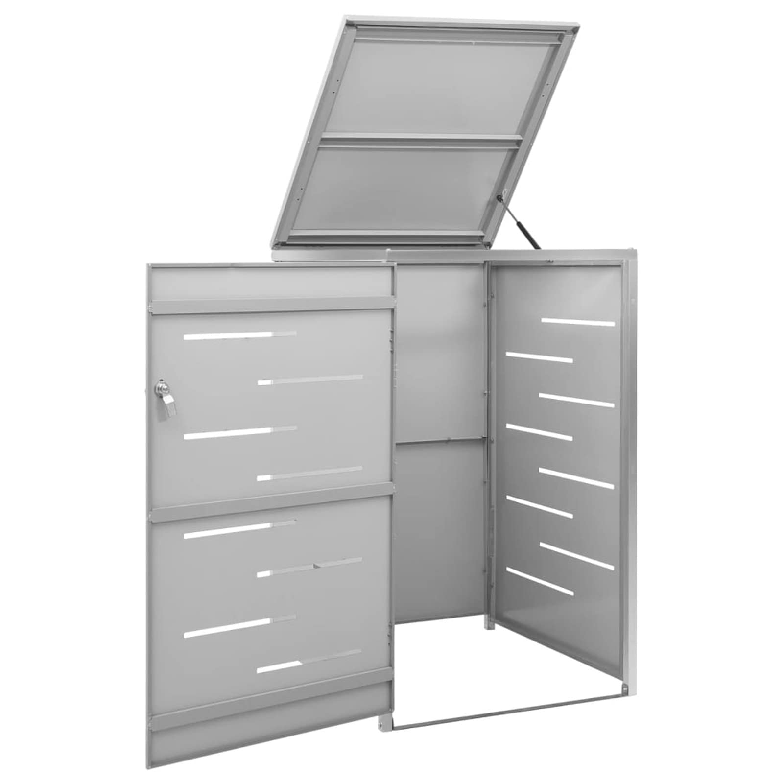 SECOLI mülltonnenbox 1 tonnen 1er mülltonnenbox mülltonnenbox 1er 242l mülltonnenbox Metall Abschließbar Edelstahl-Grau-1 Tonne-69x77,5x115 cm