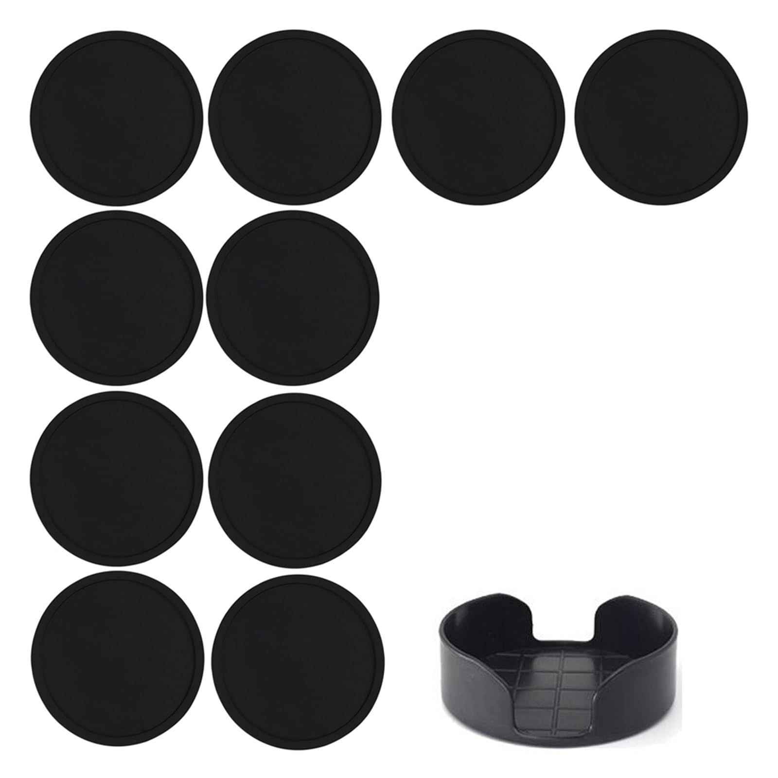 Silicone Coaster Silicone Drink Coasters with Holder Outdoor Cup Mat for Hot or Cold Drinks, Thickened, Non-Slip,Non-Stick(10pcs and holder)
