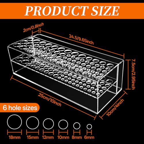 Image of Acrylic Paint Brush Holder 77 Holes and Multi-functional Compartment Paintbrush Organizer Artist Brush Holder Paint Brush Stand Rack for Pens Pencils
