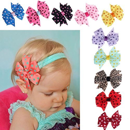 10PC Babys Headband Hairband, Misaky Elastic Wave Point Bowknot