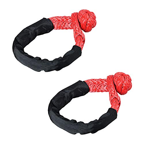 2pcs Red Soft Synthetic Shackle Rope 38,000lbs Black Protective Sleeve for 4DW Off-Road Towing Truck ATV UTV SUV 4X4 Boat Water Craft