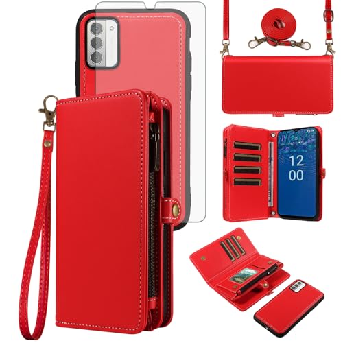 Housse Nokia G310 5G et G42 fente pour cartes protection écran et portefeuille rouge