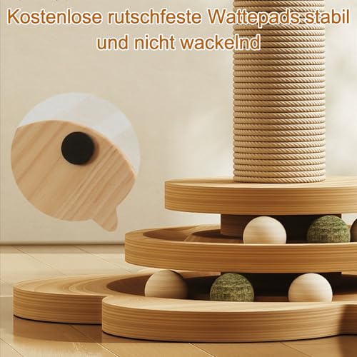 Accmuzzy 4 in 1 Katzenspielzeug hölzernes, Katze Sisal Seil Kratzbaum mit hängenden Ball, Interaktives Katzenspielzeug mit Kratzbaum für Katzen mit Katzenminze Bälle(29 * 46cm)