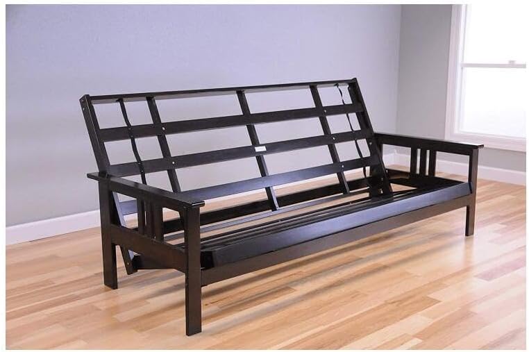 Maykoosh Gothic Grace Queen Futon Frame Set with Mattress, Foldable Futon Frame with Sturdy Wood Build, Living Room Futon Frame Versatile Design Espresso/Suede Peat