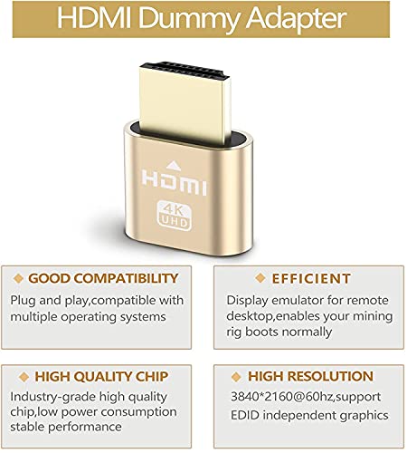Image of SPIN CART HDMI 4K Dummy Plug, High Resolution Headless Virtual Monitor Display Adapter, Supports up to 3840x2160@60Hz (Pack of 1)