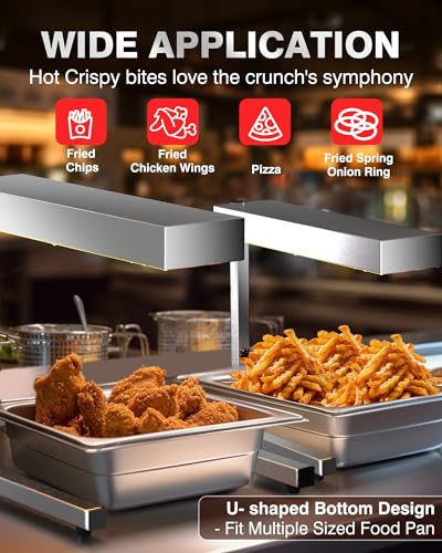 Image of PYY French Fry Warmer - 500W Food Heat Lamp with U Shape Base Stand Stainless Steel Commercial Fry Warmer for French Fries Electric Heating Radiation, Adjustable Height, Silver