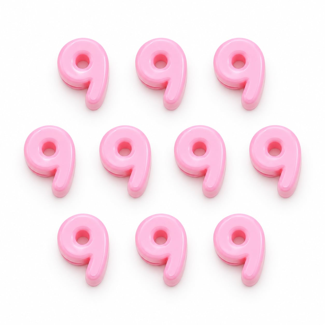 Number Beads, 10pcs Number Beads for Bracelets with 6mm Large Hole, Number Bead for DIY Jewellery Making, Keychains and Paracord Crafts(Light Pink, Number 9, 10)