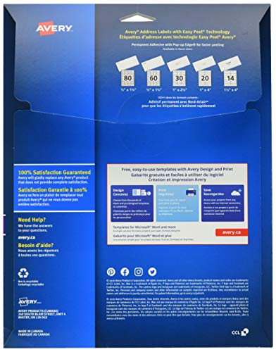 AVERY Address Labels with Easy Peel for Laser/Inkjet Printers, 1" x 2-5/8", White, Rectangle, 300 Labels, Permanent (8920) Made in Canada image 7