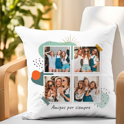 Transparent Gift Cojín Personalizado con Cuatro Fotos y Texto. Cojines Personalizados con Foto. Funda con o Sin Relleno Regalos Personalizados para Mujer y Hombre, Cumpleaños