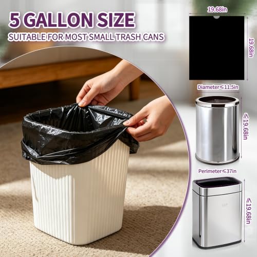 Image of 200 Count Small Drawstring Trash Bags, 5 Gallon Pre-separated Garbage Bags, Extra Thick Leak-proof Mini Wastebasket Liners for Bathroom, Office, Bedroom (Black)