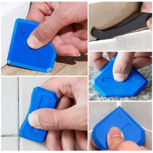 Caulking Tool, Stainless Steelhead Caulking Tool Kit, Silicone Sealant Grout Removal Tool with Reuse and Replace 6 Pads for Kitchen Bathroom Window, Sink Joint