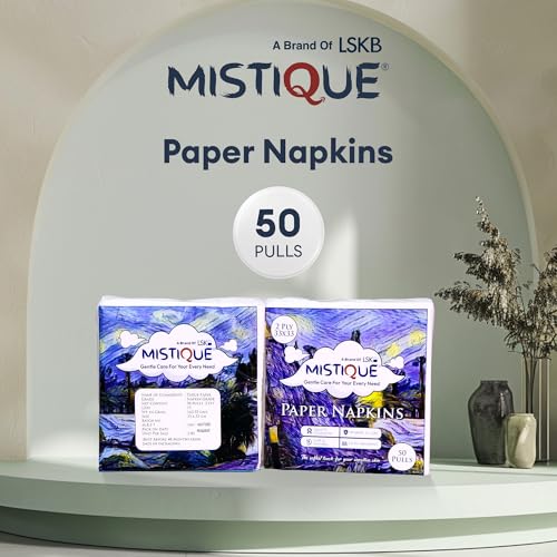 Image of MISTIQUE 2 Ply 50 Pulls Tissue Paper Napkin (Pack of 6) | Soft and Highly Absorbent | Sheet Size (33 * 33 cm)